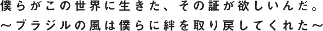 僕らがこの世界に生きた、その証が欲しいんだ。 ～ブラジルの風は僕らに絆を取り戻してくれた～